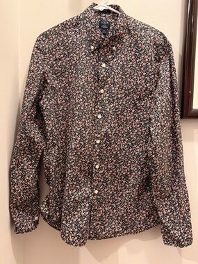 J.Crew Flex Washed Slim Fit Floral Button Down Shirt Men’s M Cotton Stretch Navy